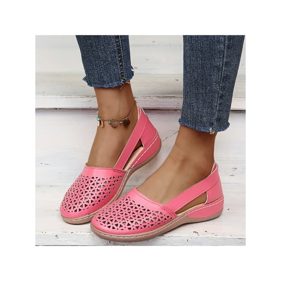 Woobling Women Hollow Flat Sandals Summer Casual Shoes Lightweight Slip on Walking Loafers