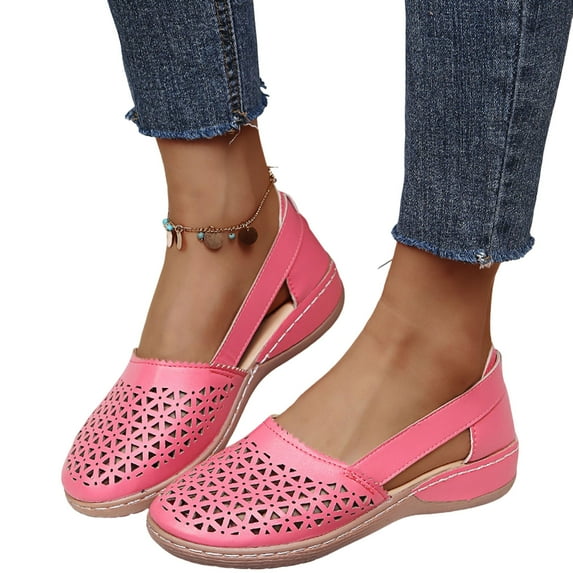 Woobling Women Slip On Sandals Summer Casual Beach Breathable Round Toe Walking Shoes Pink Size 7.5