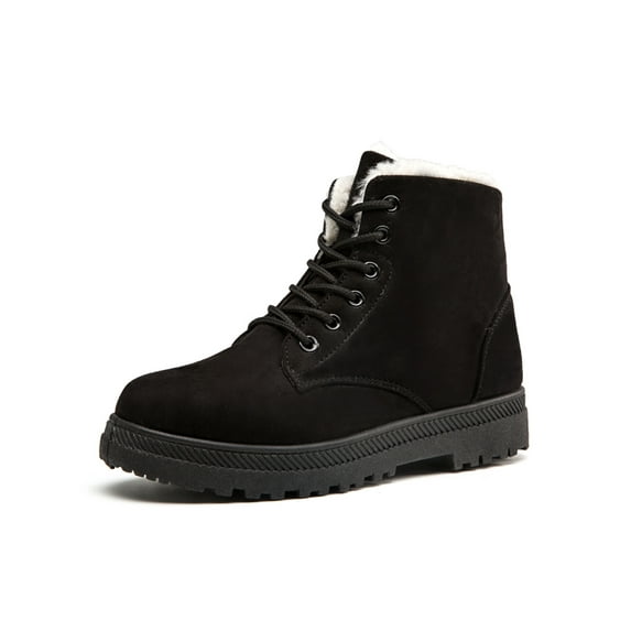 Woobling Women Snow Boots Round Toe Winter Warm Shoes Plush Lining Mid Calf Boot Outdoor Casual Lace Up Comfort Black US 5