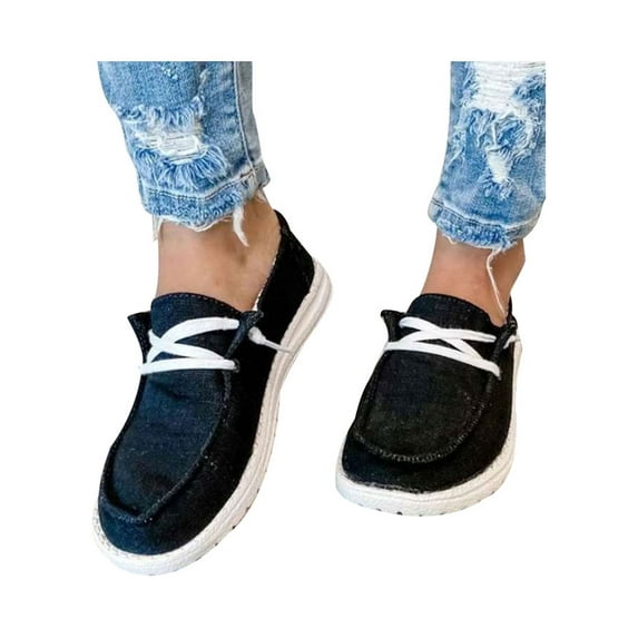 Woobling Women's Classic Canvas Loafers Walking Non-Slip Flat Casual Shoes Driving Lightweight Slip On Black 7.5