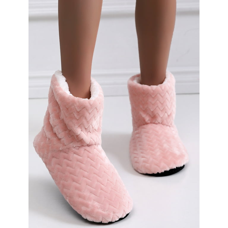 Woobling Women's Cute Bootie Slippers Fluffy Plush Fleece Memory Foam House Shoes Winter Booty Slippers, Size: US 7-10, Pink