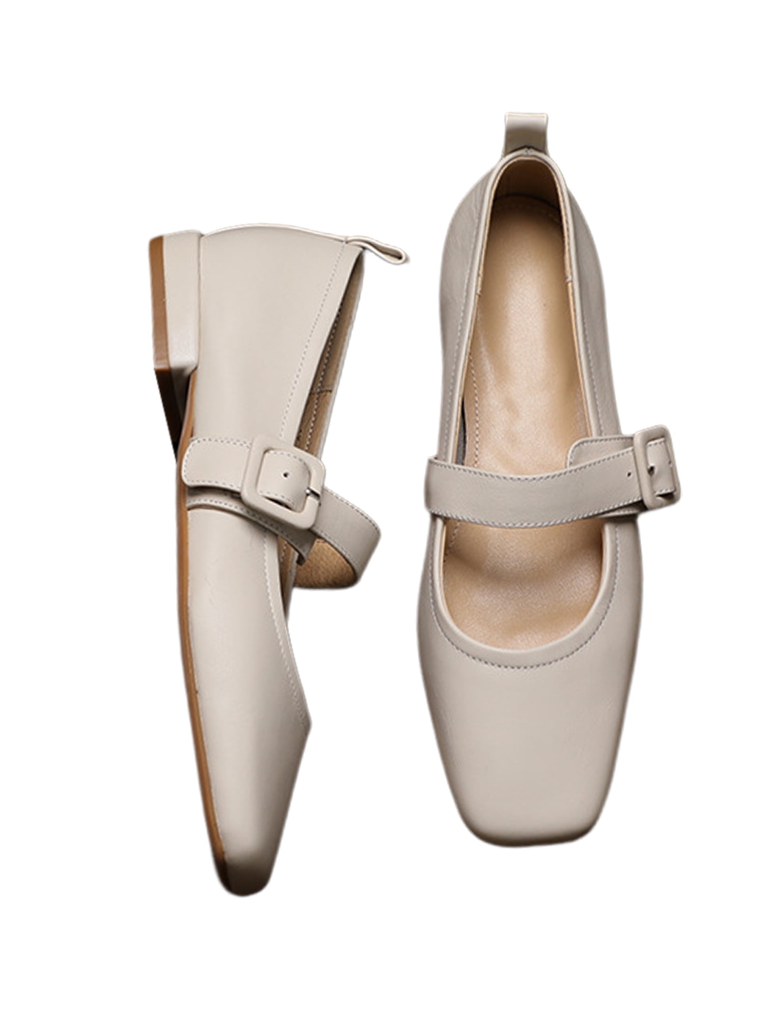 Woobling Women's Flats Square Toe Mary Jane Ankle Strap Dress Shoes