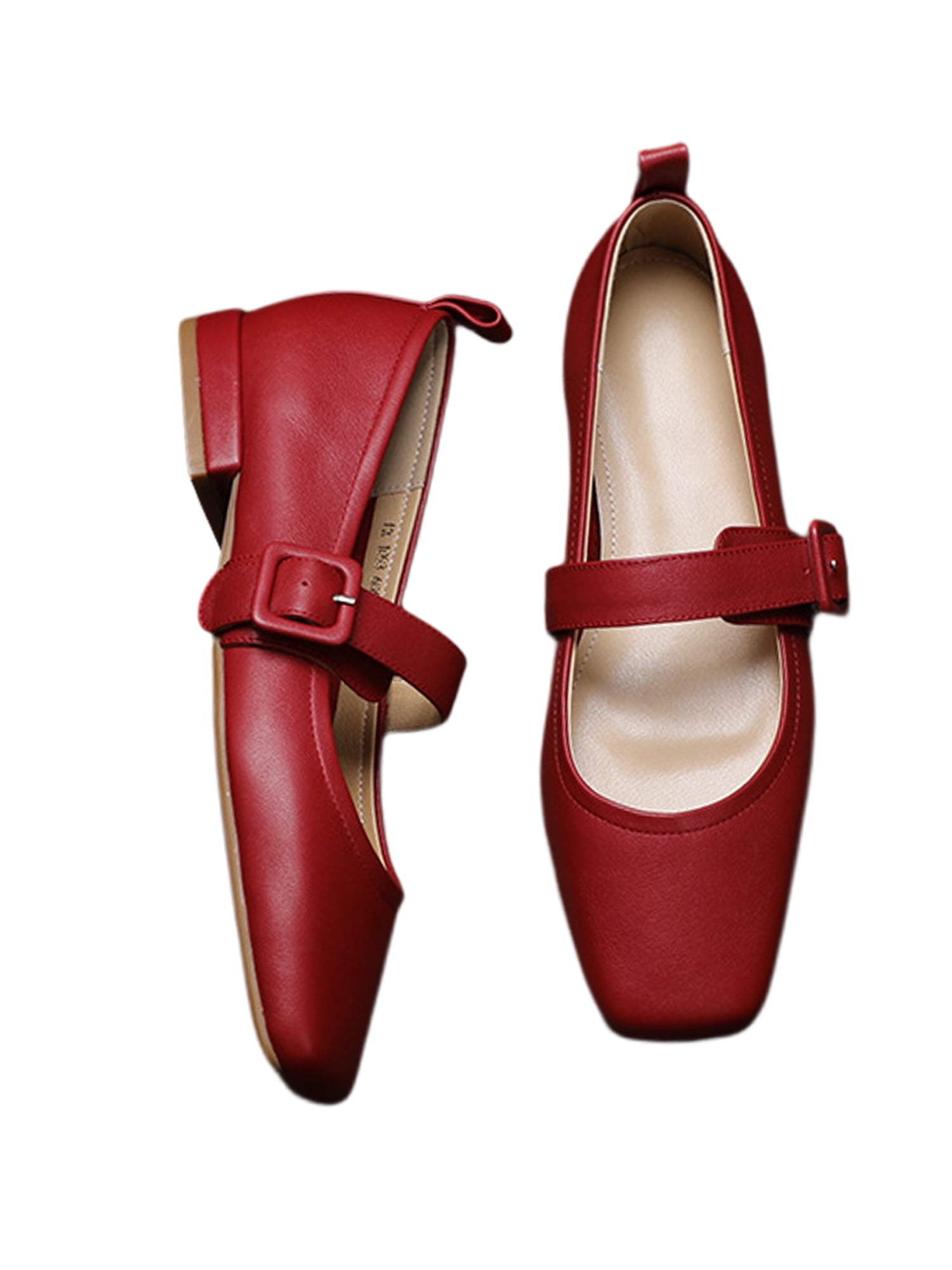 Woobling Women's Square Toe Mary Jane Ballet Flats, Anti