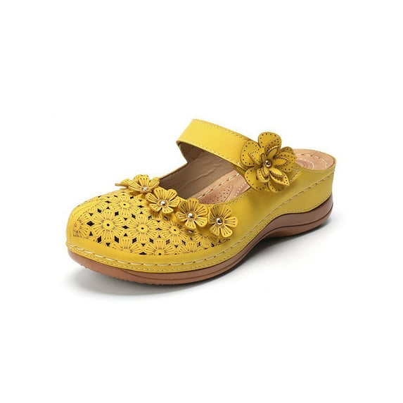 Woobling Women's Low Wedge Heel Summer Sandals Slip On Clogs Closed Toe Casual Shoes Yellow Size 10