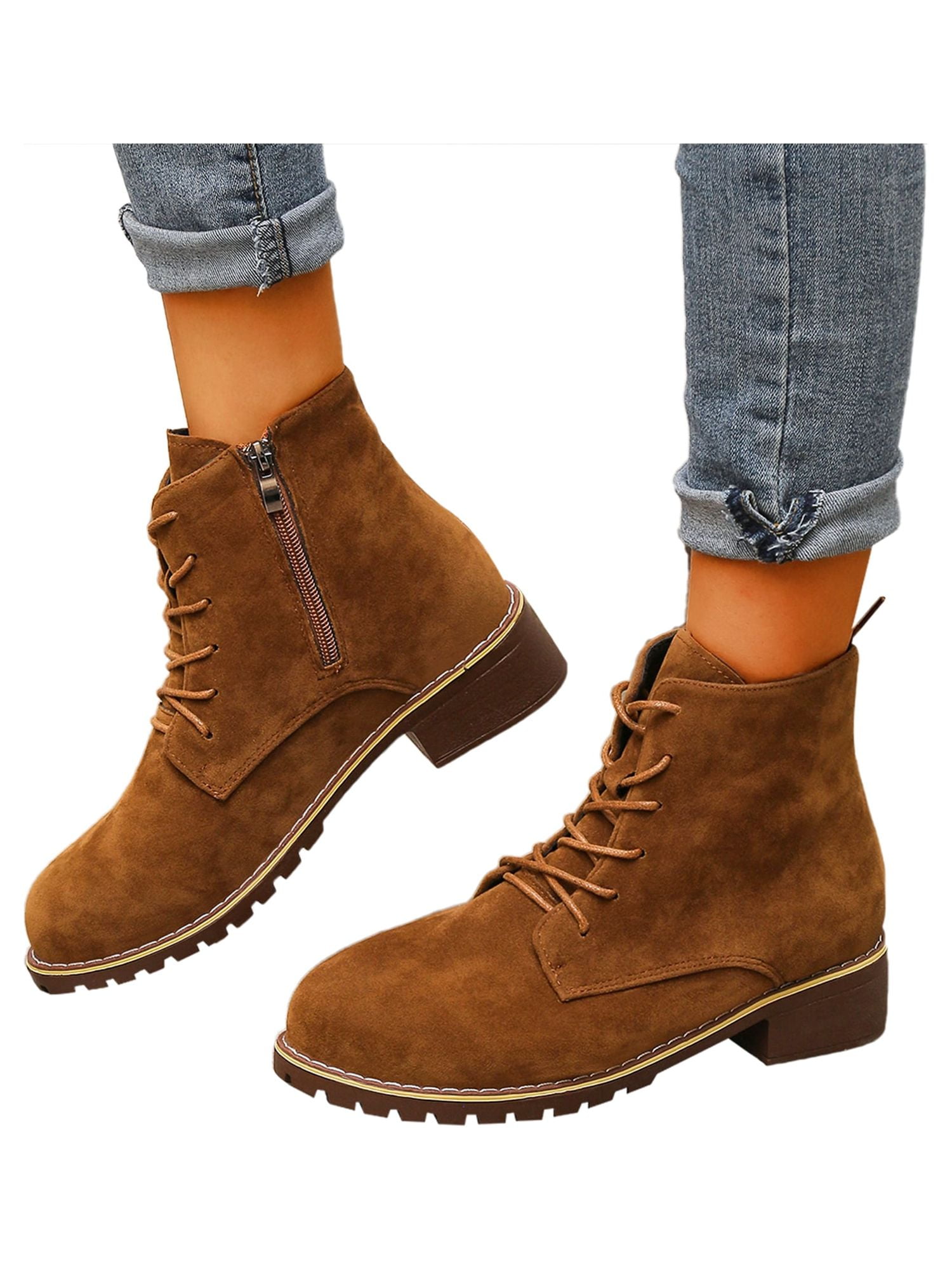 Woobling Women's Low Heel Ankle Boots, Western Cowgirl, Rubber