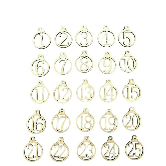 Wood 1-25 Digital Christmas Arrival Countdown Calendar Round Tag Wedding Christmas Favor Label Gift Tags Cards