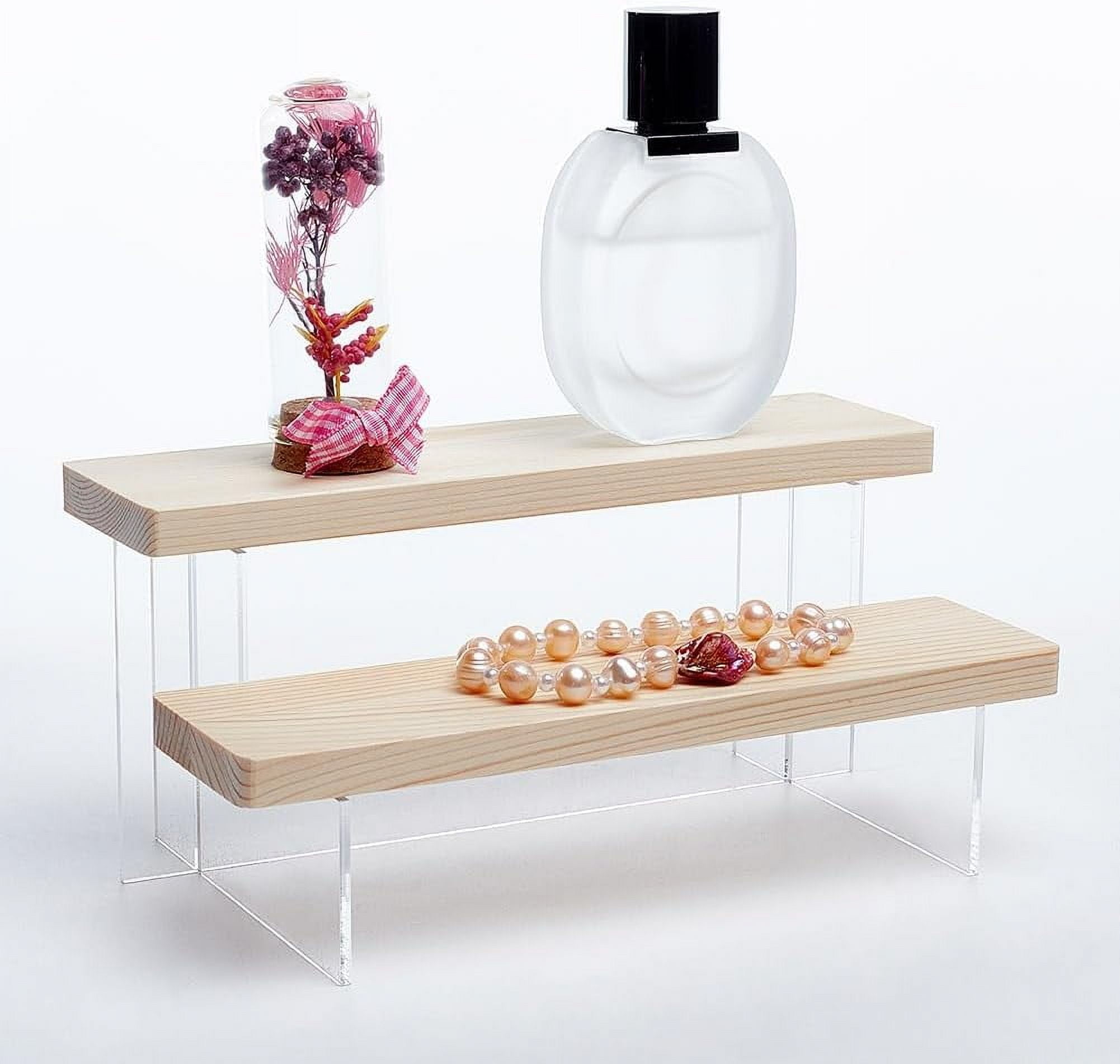 Wood 1 set 2-Tier Wooden Display Riser Shelf Antique White Tabletop ...