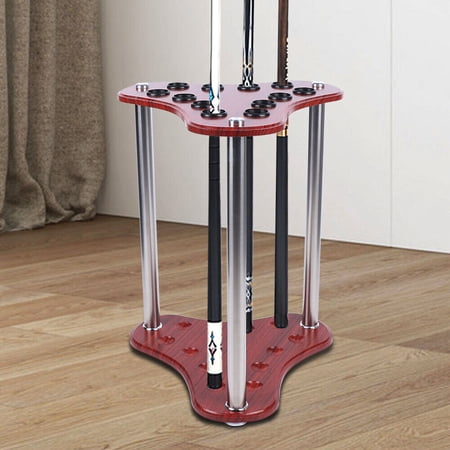Wood 12 Pool Cue Rack Billiard Sticks Holder Floor Stand Ball Table Accessories
