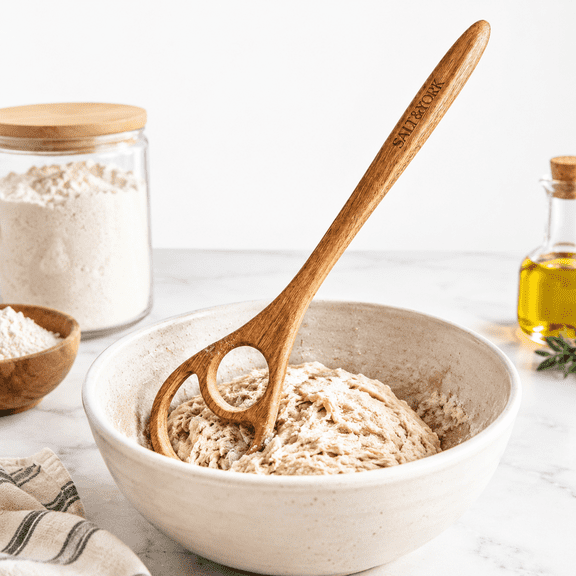 Wood 14.5 Inch Dough Whisk Mixing Tool for Bread Pizza Batter