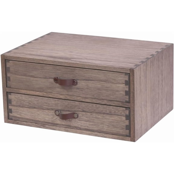 Wood 2 Drawer Desktop Organizer Cabinet - Desk Storage Box for Kitchen Counter, Dresser Tabletop - Wooden File Organizer Printer Machine Stand for Office Accessories Chest Dark (FAX2C-DK)