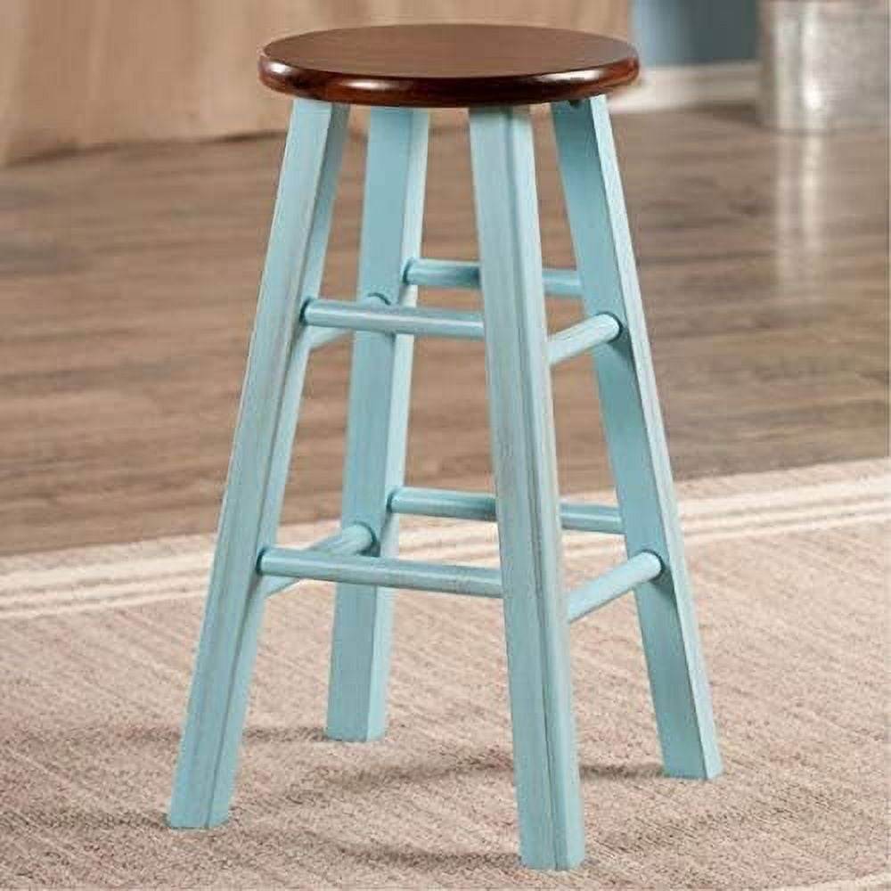 Rustic Light Blue & Walnut 24" Wood Counter Stool