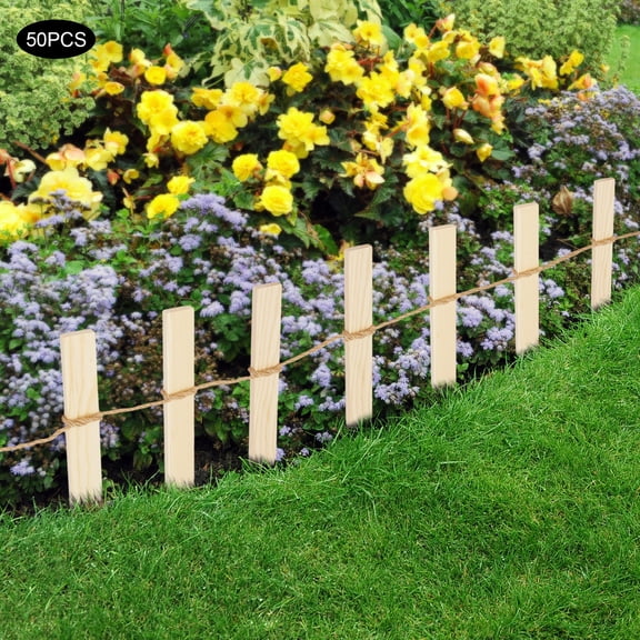 Wood 293.51cm Garden Pile 50 Pieces with 30-Meter Hemp Rope Fence Fence Pillar