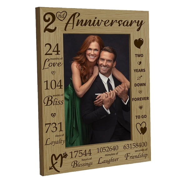 Wood 2nd Anniversary Photo Frames for Tabletop Display Photo Frame Rectangle Word 218x168mm Inner Diameter: 142x90mm