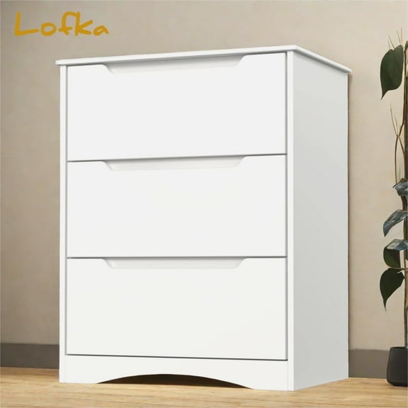 Wood 3 Drawer Dressers, Lofka Chest of Drawers for Bedroom with Smooth Metal Rail for Home Office Living Room,White