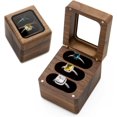 thumbnail image 1 of Wood 3 Slot Ring Box (Glass Lid) - Wedding Ceremony Ring Bearer Box Walnut Wood with Clear Transparent Lid, Proposal Engagement Ring Storage for 3 Rings, Unique Gift for Her, 2.25 x 2 x 2, 1 of 6