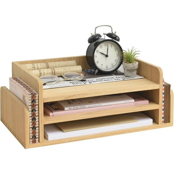Wood 3-Tier Office Desktop Document Tray - Mail Sorter Organizer Rack - Wooden Document Letter Stand for Folders, Mail, Stationary, Desk Accessories Natural