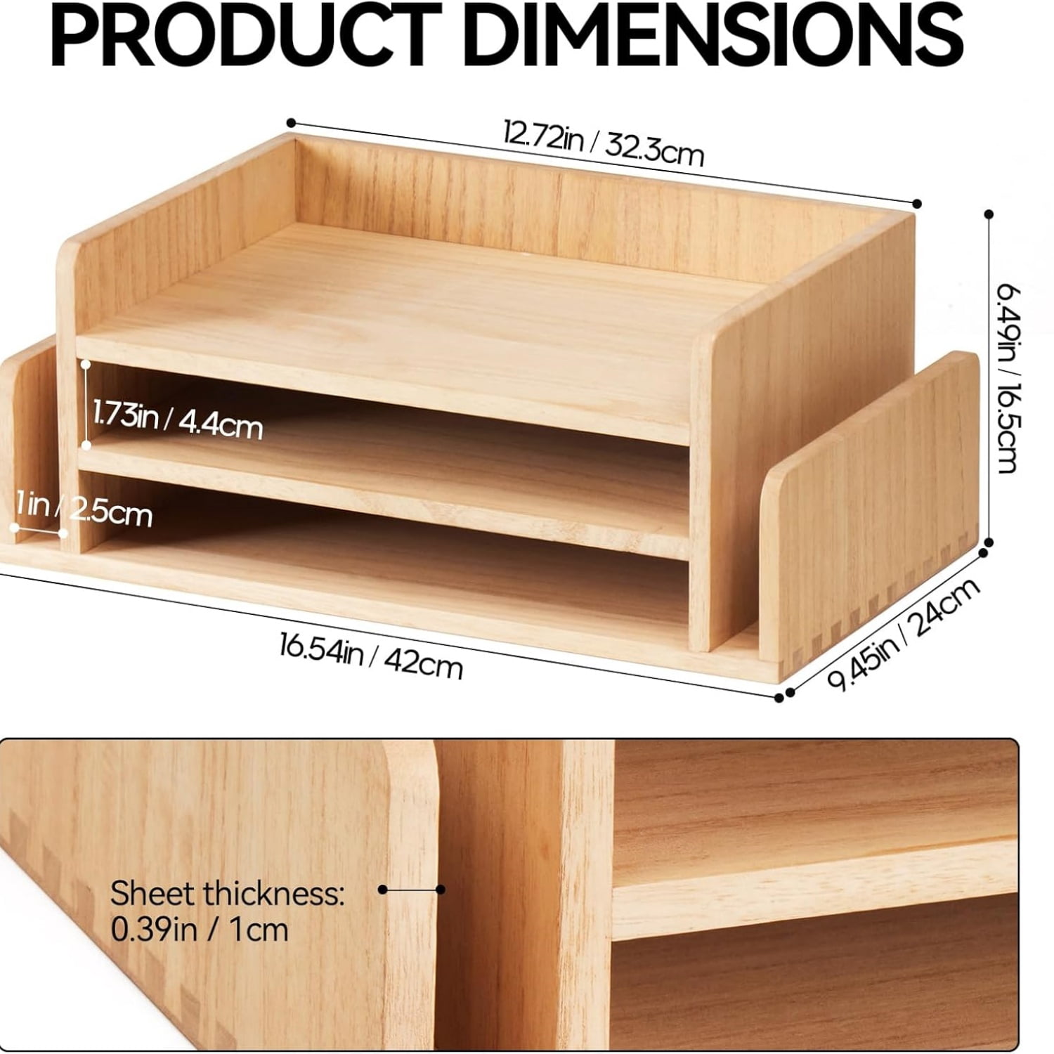 Wood 3-Tier Office Desktop Document Tray - Mail Sorter Organizer Rack - Wooden Document Letter Stand for Folders, Mail, Stationary, Desk Accessories Natural