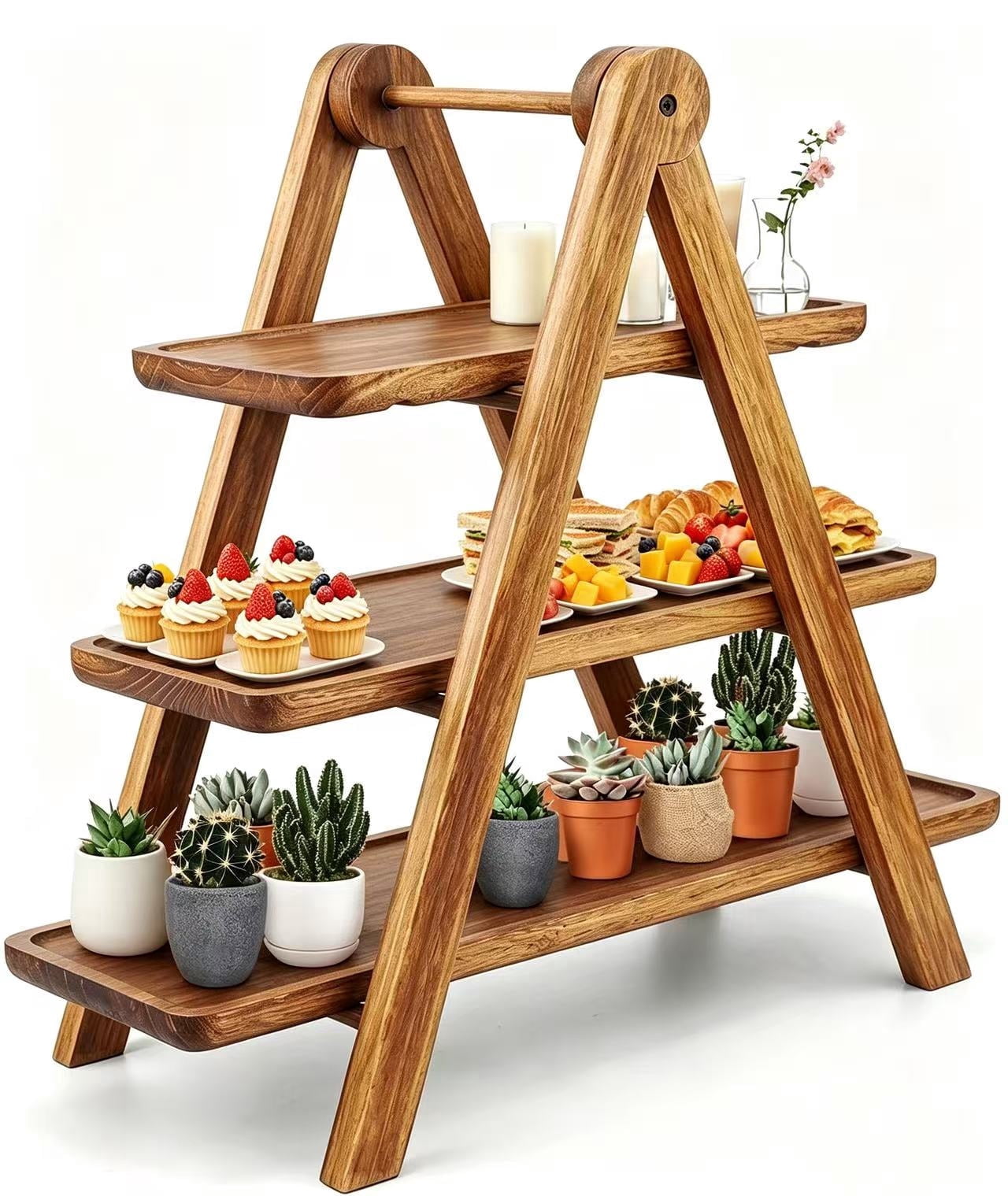 Rectangular Decorative Stand Wood 3 Tier Serving Tray - Rectangle Cupcake Stand with Platters for ...