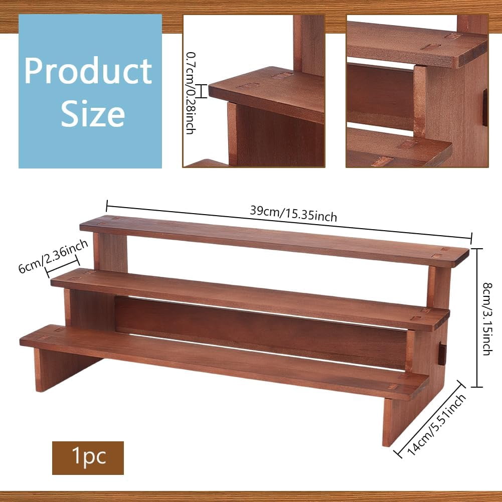 Wood 3-Tier Wooden Display Riser Shelf 15.3x5.5x3.1 inch Dark Goldenrod ...