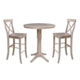 thumbnail image 1 of Wood 36" Round Bar Table and 2 X-back Stools in Washed Gray Taupe - Set of 3, 1 of 7