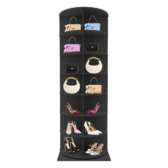 Wood 360° Rotating Shoe Rack Cabinet Free Standing Shoe Organizer 7-Tier 28 Pairs Black