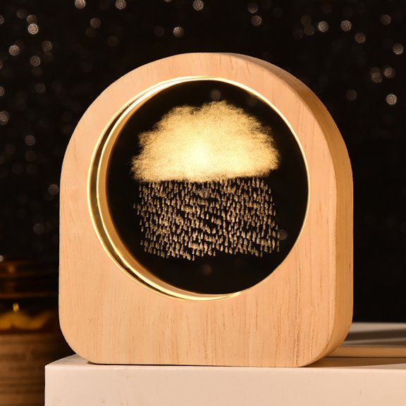 Wood 3D Inner Carving Crystal Ball Luminous Galaxy Moon Ornaments Christmas New Year Creative Romantic Lover's Gift Nightlight