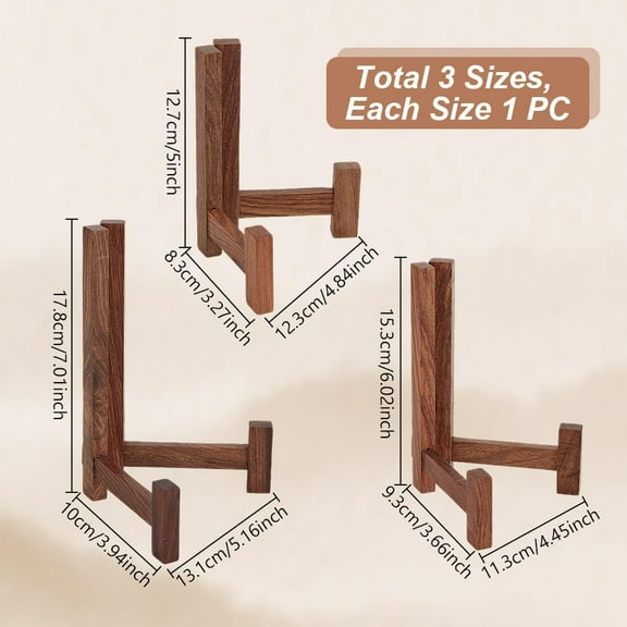 Wood 3Pcs Wood Plate Stand 3 Styles 5 6 7 Inch Rosewood Plate Holder Display Stand Picture Frame Stand Folding Picture Frame Holder Easel Stand for Platter Dish Book Photo
