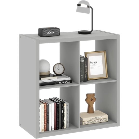 Wood 4 Cube Organizer Shelf, 14.6" x 30" x 30" Square Storage Cubes with 4 Storage Spaces, 2 x 2 Shelf Organizer for Bedroom, Living Room, Playroom, Light Gray