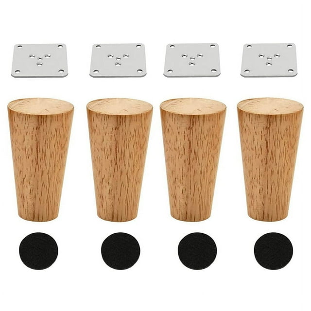 Wood 4 Inch Furniture Legs 4 Round Solid Mid Couch Feet Replacement