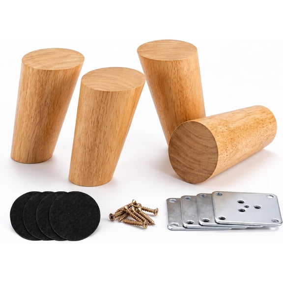 Wood 4 Inch Tapered Furniture Legs Set of 4 Round Solid Mid Century Couch Feet Replacement Legs for Sofa Dresser Cabinet Bed Ottoman Home DIY