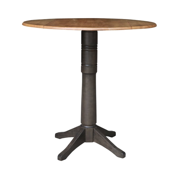 Wood 42 in. Round Drop Leaf Bar Height Dining Table in Hickory/Washed Coal