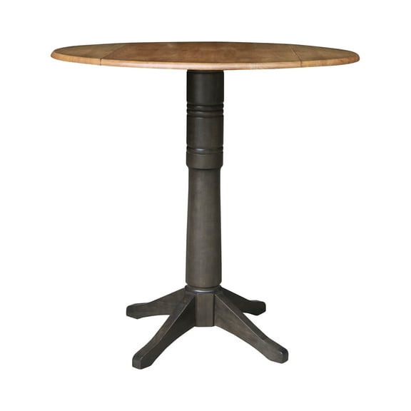 Wood 42 in. Round Drop Leaf Bar Height Dining Table in Hickory/Washed Coal