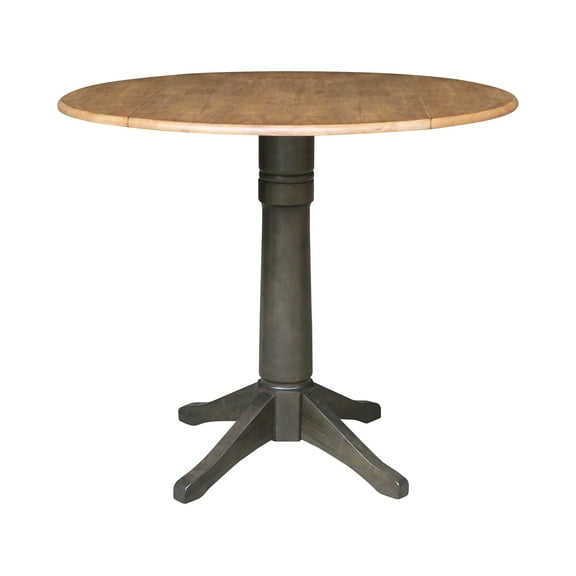Wood 42 in. Round Drop Leaf Counter Height Dining Table in Hickory/Washed Coal