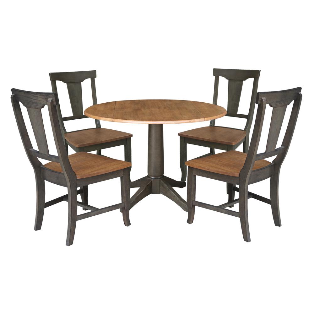 Wood 42 in. Round Drop Leaf Dining Table with 4 Chairs in Hickory ...