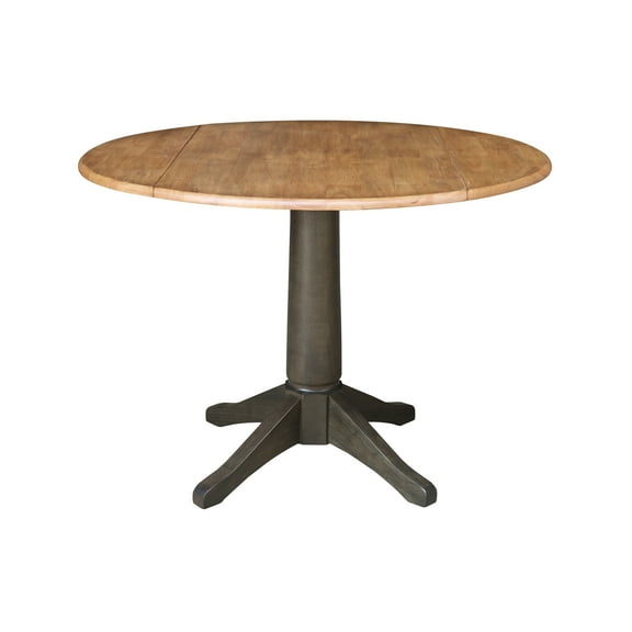 Wood 42 in. Round Top Drop Leaf Pedestal Dining Table in Hickory/Washed Coal