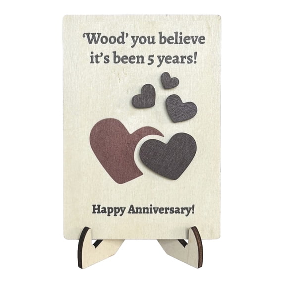 Wood 5Th Anniversary Card Anniversary Card Year Anniversary Card for Her Him Handmade Wooden Happy Wedding Anniversary Cards for Husband Wife Couple