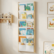 Wood 6-Tier Wall Mounted Kids Bookshelf – Floating Book Shelf For Kids Rooms,Nursery & Classroom, Hanging Bookcase Organizer For Books, Toddler Book Shelf, Mont