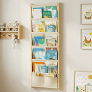 Wood 6-Tier Wall Mounted Kids Bookshelf – Floating Book Shelf For Kids Rooms,Nursery & Classroom, Hanging Bookcase Organizer For Books, Toddler Book Shelf, Mont