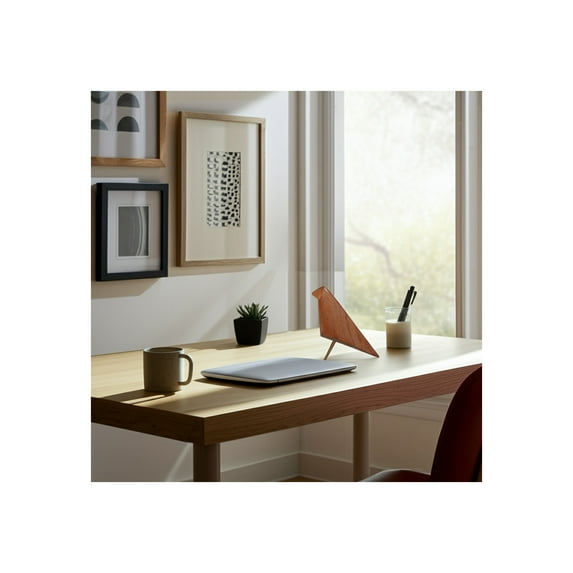 Modern Geometric Bird Figurine - Handcrafted Mango Wood & Metal Sculpture - Minimalist Home Decor for Office, Bedroom, Living Room - 7" Brown