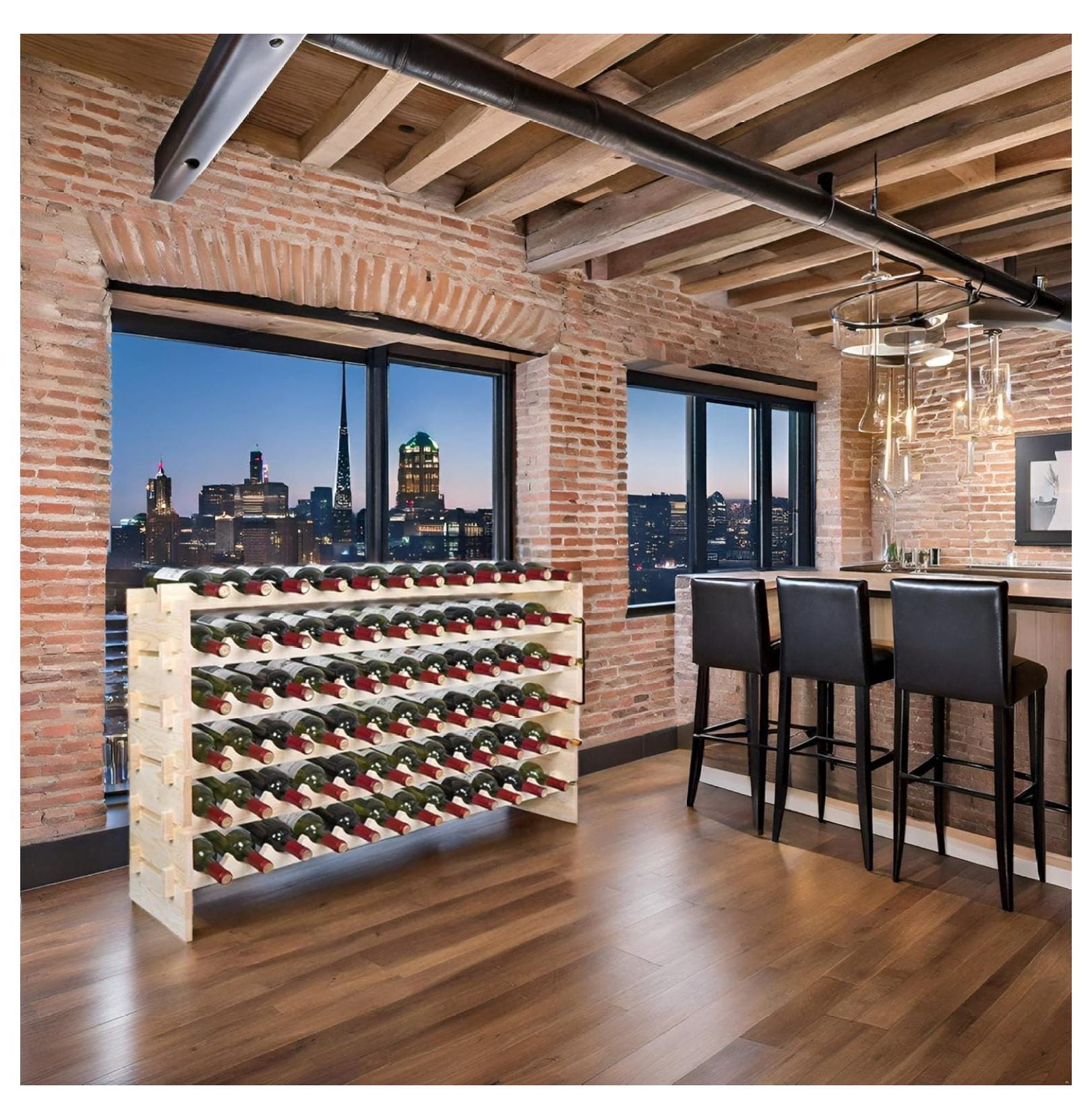 Wood 72-Bottle Stackable Modular Wine Rack Wood Wine Cabinet Free ...