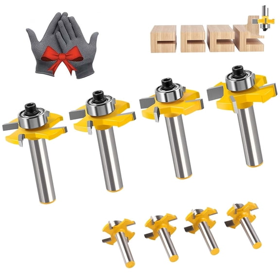 Wood 8mm Shank Straight End Mill Trimmer Cleaning Flush, Trim Corner Round Cove Box Bits 1/4Pcs, Round Cove Box Bits Tool Milling Cutter, 4-Piece Set