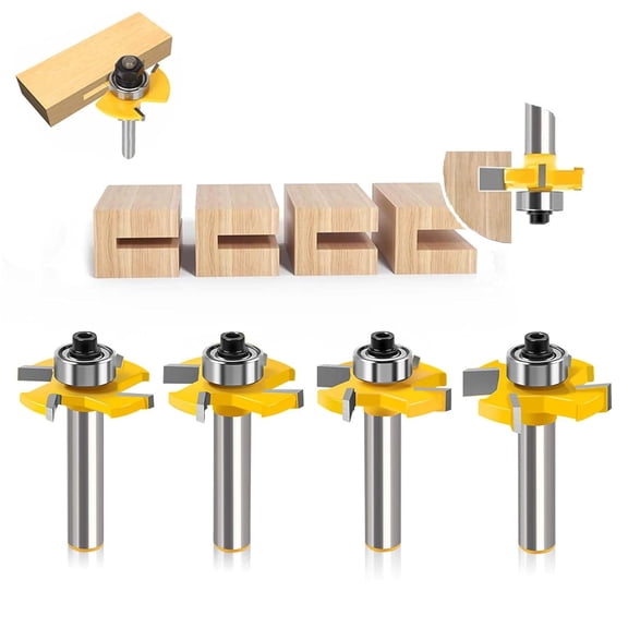 Wood 8mm Shank Straight End Mill Trimmer Cleaning Flush, Trim Corner Round Coves Box Bit 4Pcs, Multiple Sizes (8*32*3)