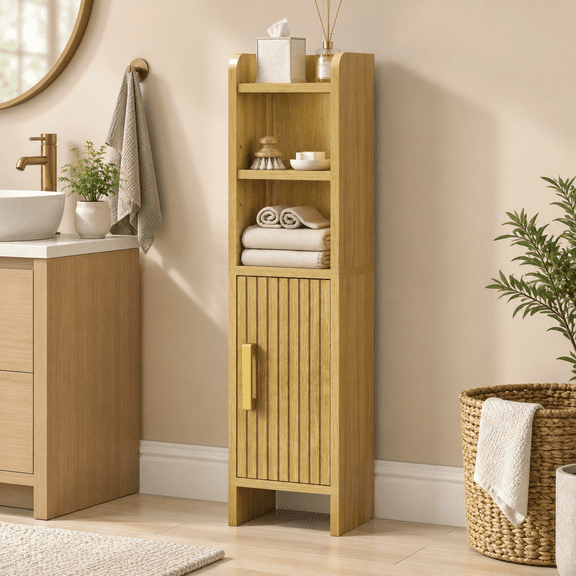 Wood 9.39*5.7*17.3 Small Slim Bathroom Storage Floor Cabinet