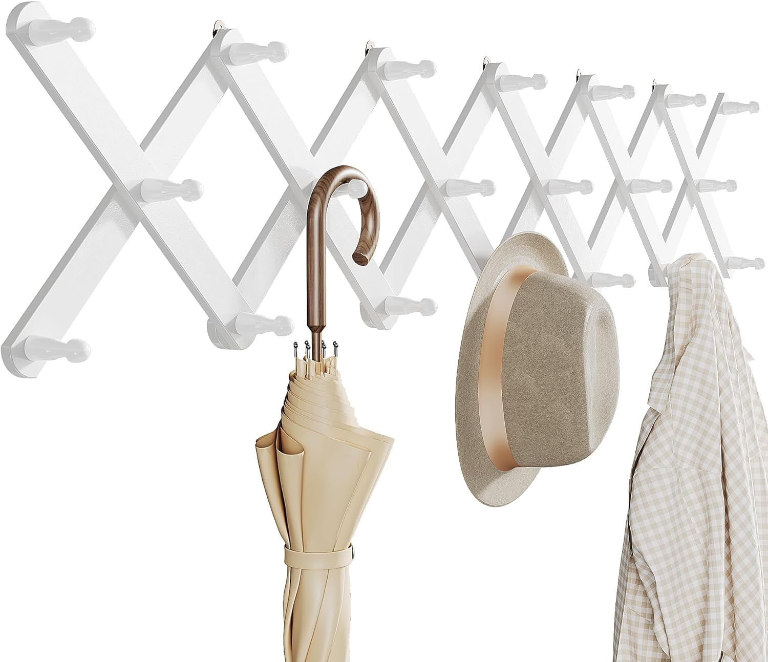 Wood Accordion Wall Hanger, Expandable Coat Rack Wall Mount with 20 ...