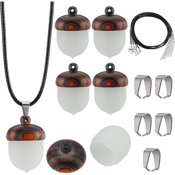 Wood Acorn Box Wood Necklace Making Kit Luminous Wooden Acorn Charms Nut Box Acorn Necklace Wood Autumn Christams Mini Wooden DIY Craft Party Decor