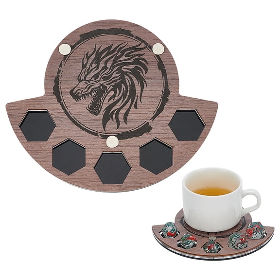 Wood Acrylic Dice Coaster Set with 5-Pockets Dice Storage Organizer and Gaming Coaster for Tabletop Organizer Family Gatherings Game Nights DIY