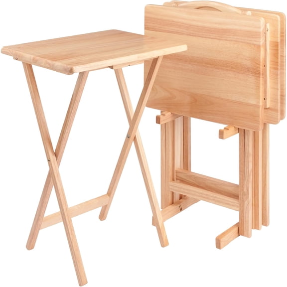 Wood Alex Snack Table Natural Set 5 Pc, 25.98 inches