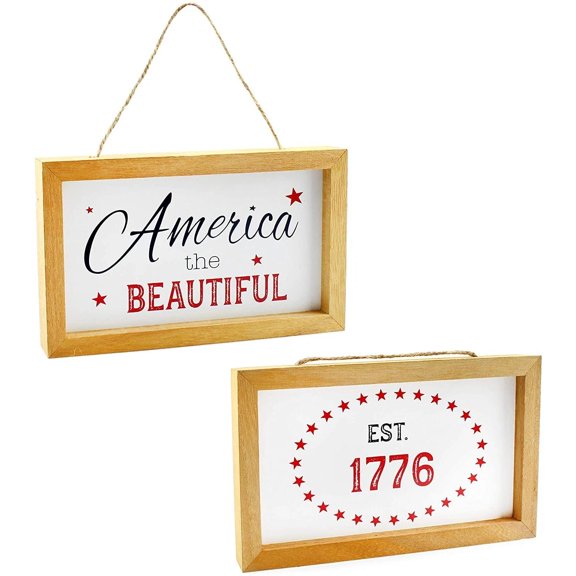 Wood Americana Patriotic Signs 2pk, Memorial Day Independence Day 4th July