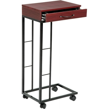 Wood And Metal Rolling Side Table With Drawer