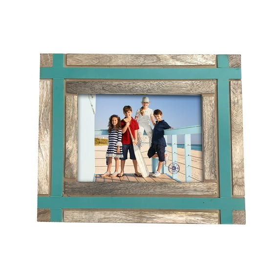 Wood And Turquoise Resin Picture Frame Photo Holder